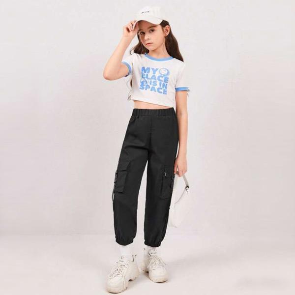 キッズ カーゴパンツ ジョガーパンツ ウエストゴム チェーン付き パンツ ダンス 衣装 コスチューム ジュニア 子供服 女の子 男の子 120 130 140 150 |  | 01