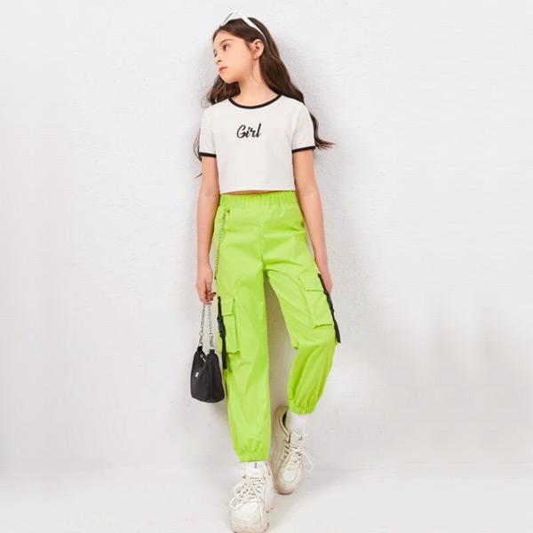 キッズ カーゴパンツ ジョガーパンツ ウエストゴム チェーン付き パンツ ダンス 衣装 コスチューム ジュニア 子供服 女の子 男の子 120 130 140 150 |  | 02