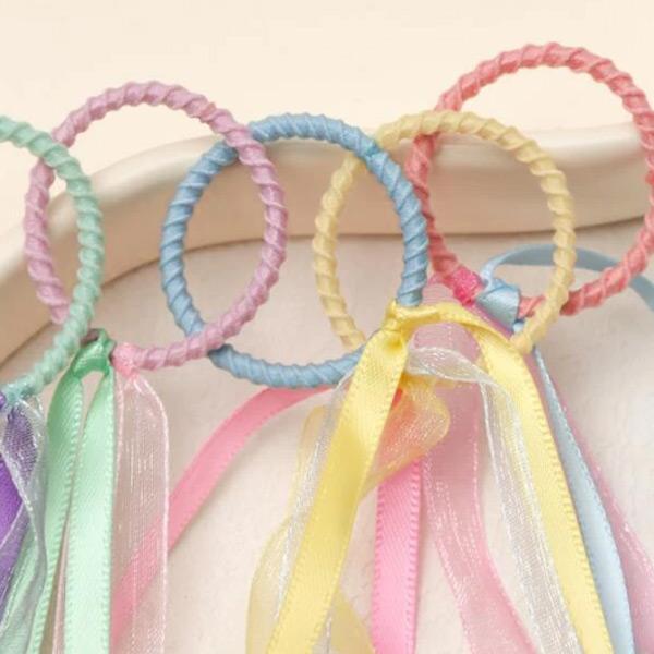 エクステ風 ヘアゴム 5個セット リボン レース カラフル ゴム ダンス  
