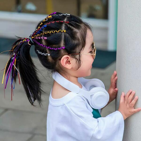 即納あり ヘアロープ 編み込みロープ 30ピースセット エクステ風 カラフル 紐 ロープ セット ダンス キッズ 女の子 子ども用 ヘアアクセサリー イベント 派手 |  | 01