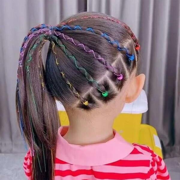 即納あり ヘアロープ 編み込みロープ 30ピースセット エクステ風 カラフル 紐 ロープ セット ダンス キッズ 女の子 子ども用 ヘアアクセサリー イベント 派手 |  | 02