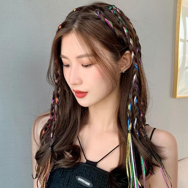 即納あり ヘアロープ 編み込みロープ 30ピースセット エクステ風 カラフル 紐 ロープ セット ダンス キッズ 女の子 子ども用 ヘアアクセサリー イベント 派手 |  | 03