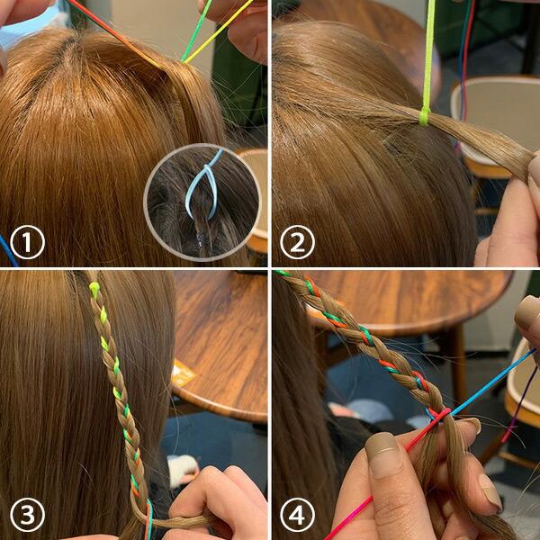 即納あり ヘアロープ 編み込みロープ 30ピースセット エクステ風 カラフル 紐 ロープ セット ダンス キッズ 女の子 子ども用 ヘアアクセサリー イベント 派手 |  | 05