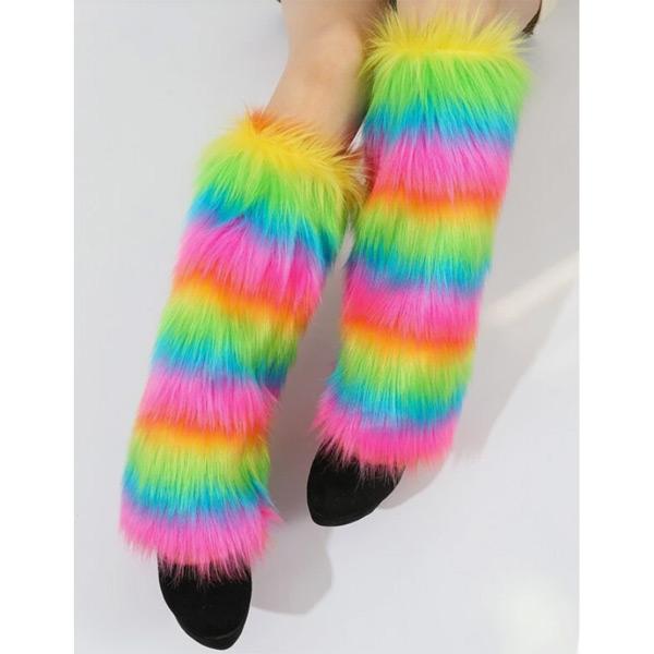 ファー レッグウォーマー ネオンカラー レインボーカラー エコファー