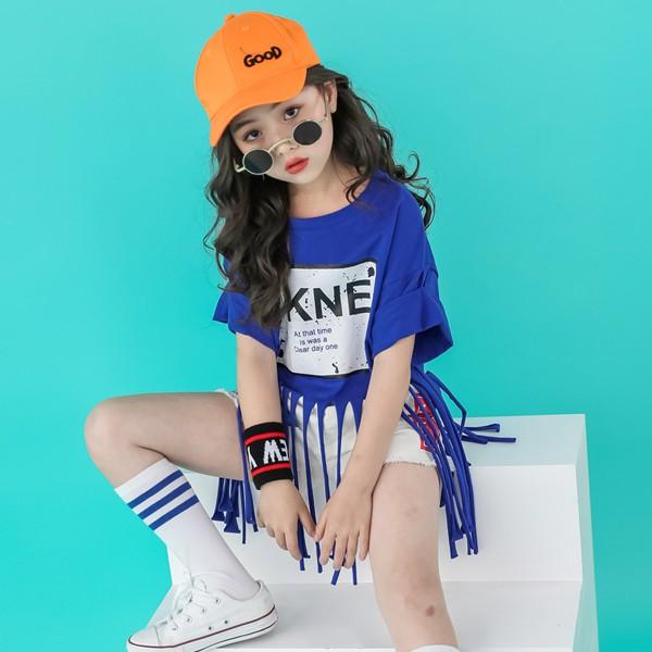 キッズ トップス 半袖 Tシャツ フリンジ ショート丈 ロゴ ストリート