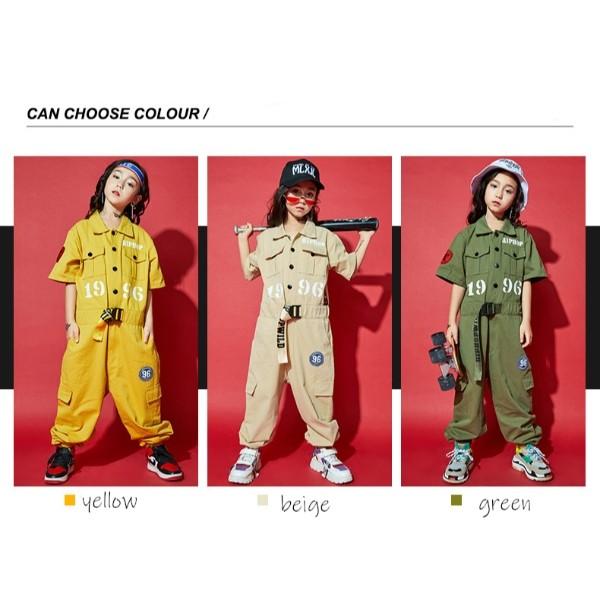 ダンス つなぎ 衣装 つなぎ ヒップホップダンス衣装 キッズ ダンス衣装 作業服 オーバーオール 男の子 女の子 赤 黄色 オレンジ