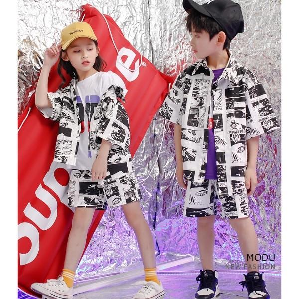 キッズ服 3点セット キッズ セットアップ コミック柄 ストリート ダンス 衣装