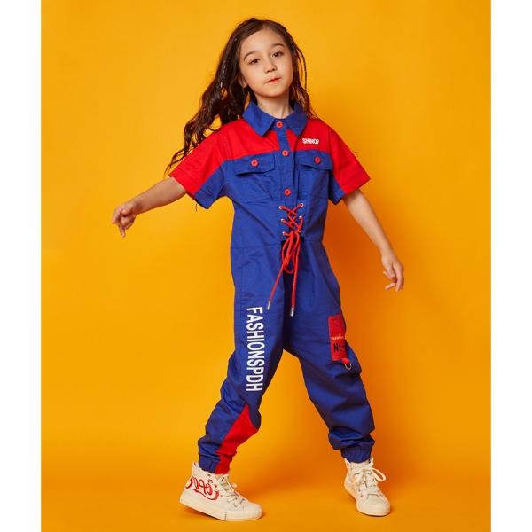 メール便なら送料無料 キッズ つなぎ ジャンプスーツ 半袖 バイカラー ストリート ダンス 衣装 ヒップホップ 男の子 女の子 ジュニア 男女兼用 子供服 110 1 130 140 150 160 170 激安ブランド Www Aqtsolutions Com