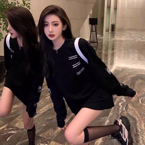 ロンT ロゴプリント 袖プリント スリーブロゴ ビッグシルエット 黒 ロンティー 長袖 Tシャツ ダンス 衣装 ヒップホップ 大きいサイズ トップス |  | 02