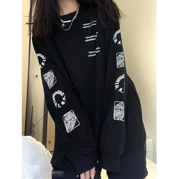 ロンT ロゴプリント 袖プリント スリーブロゴ ビッグシルエット 黒 ロンティー 長袖 Tシャツ ダンス 衣装 ヒップホップ 大きいサイズ トップス |  | 05