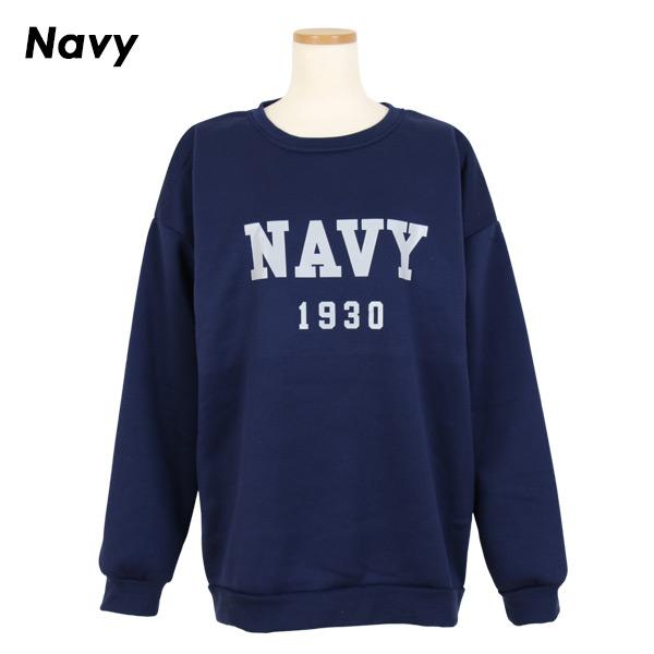 スウェットトップス NAVYロゴ 裏起毛 ロゴプリント オーバーサイズ