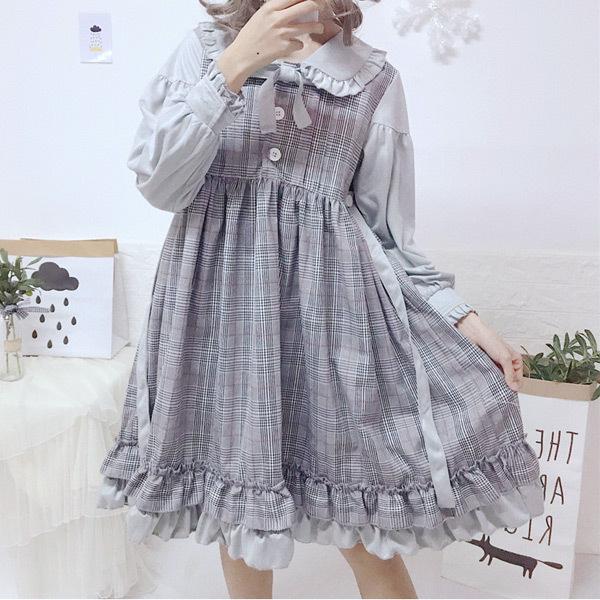 即納あり ドーリーグレンチェックワンピース フリル リボン ロリータ 長袖 膝上丈 ダンス 衣装 韓国 ヒップホップ レディース F1a009 韓国系ダンスウェアdecorative 通販 Yahoo ショッピング