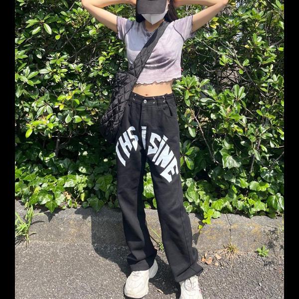 デニムパンツ ジーンズ ジーパン Gパン フロントロゴ BIGロゴ プリント 