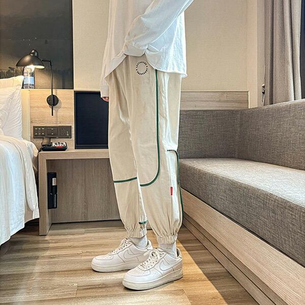 ジョガーパンツ 配色 パイピングライン サークルロゴ ベージュ ブラック ドロスト パンツ ダンス 衣装 ヒップホップ コスチューム 韓国ファッション |  | 01