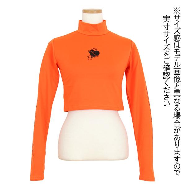 ショート丈 トップス ハイネック ハート ロゴ スリーブロゴ 長袖