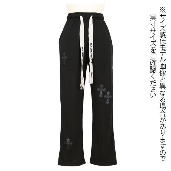 ワイドパンツ クロスモチーフ ロゴ紐 ドロスト ハイウエスト ウエスト