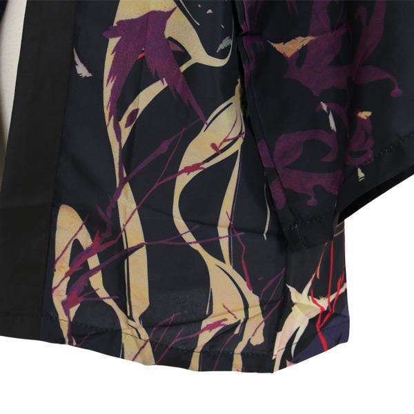 はっぴ 朧月夜 鳥 花 烏 鴉 羽織り 法被 半纏 和柄 和風 黒 紫 ダンス