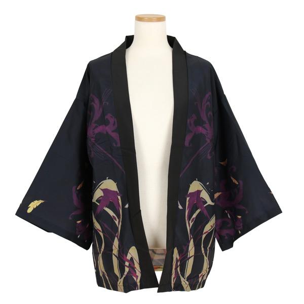 はっぴ 朧月夜 鳥 花 烏 鴉 羽織り 法被 半纏 和柄 和風 黒 紫 ダンス