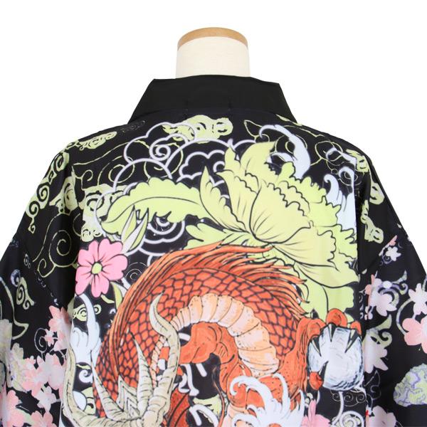 はっぴ 龍 桜 ドラゴン 竜 花 派手 黒 羽織り 法被 半纏 和柄 和風 