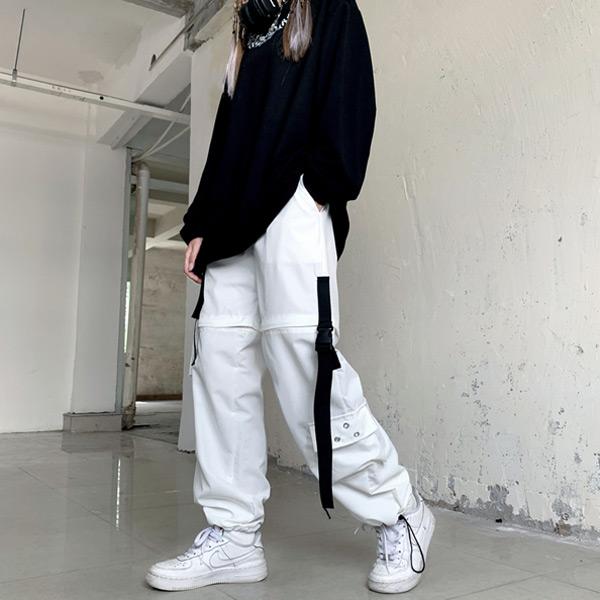 カーゴパンツ ワイドパンツ バックルベルトストラップ 2WAY ジッパー 裾ドロスト ダンス 衣装 ヒップホップ 韓国ファッション 個性的 パンツ |  | 02