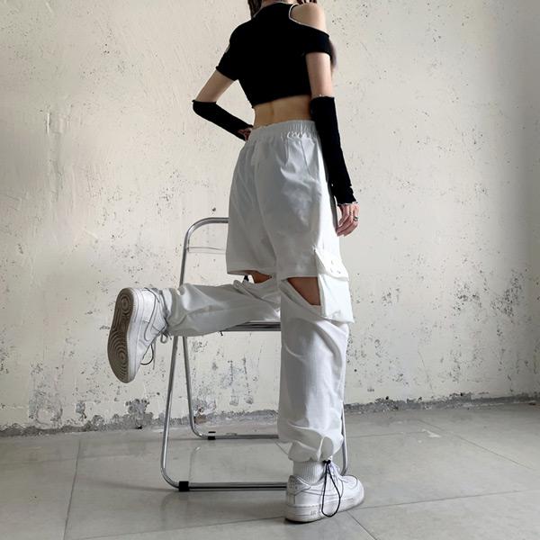カーゴパンツ ワイドパンツ バックルベルトストラップ 2WAY ジッパー 裾ドロスト ダンス 衣装 ヒップホップ 韓国ファッション 個性的 パンツ |  | 08