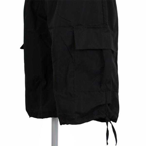 ハーフパンツ ショート丈 カーゴパンツ ワイド ウエストゴム 黒 紫色