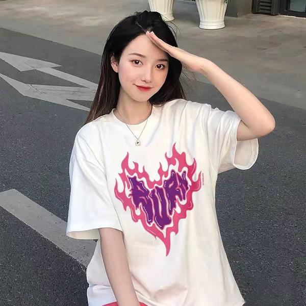 Tシャツ メラメラハート ロゴプリント ハート型 オーバーサイズ 半袖T