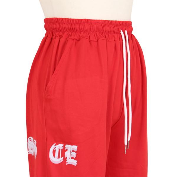 ワイドパンツ ロゴプリント レッド ドロストパンツ ジャージパンツ 裾