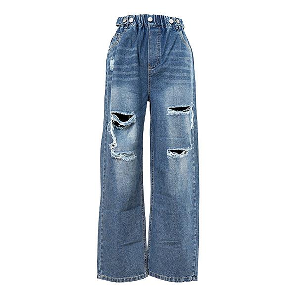  Originals デニム ワイドパンツ ダメージ加工 青 キッズ キッズファッション デニム ジーンズ ジーパン ダメージ 色落ち
