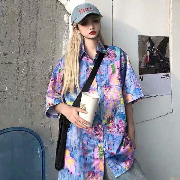 柄シャツ ファンシーカラー アート ビッグシルエット 半袖 シャツ トップス ダンス 衣装 ヒップホップ コスチューム 韓国ファッション Lll024 韓国系ダンスウェアdecorative 通販 Yahoo ショッピング