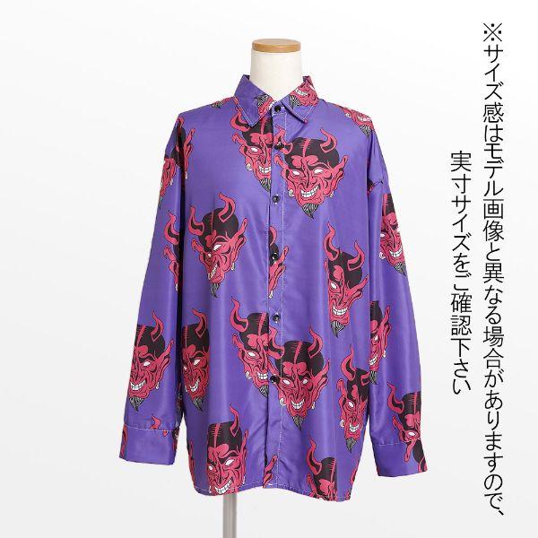 柄シャツ 赤鬼 悪魔 デビル マットサテン ビッグシルエット 長袖