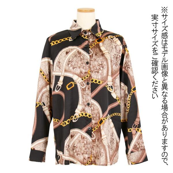 柄シャツ ベルトチェーン柄 長袖 スカーフ柄 きれいめ 総柄 シャツ