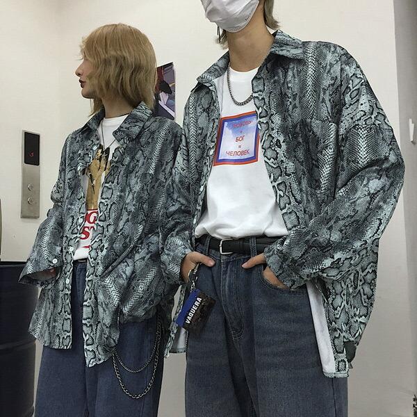 柄シャツ パイソン柄 ヘビ柄 プリント 長袖 シャツ トップス ダンス 