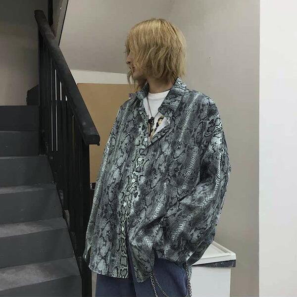 柄シャツ パイソン柄 ヘビ柄 プリント 長袖 シャツ トップス ダンス