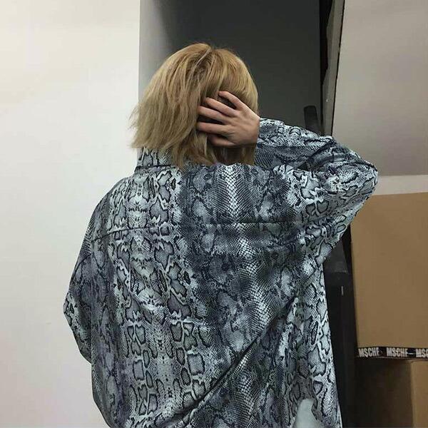 柄シャツ パイソン柄 ヘビ柄 プリント 長袖 シャツ トップス ダンス 