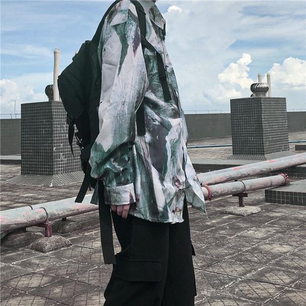 柄シャツ アート アースカラー 総柄 長袖 ビッグシルエット 柄シャツ アート アースカラー 総柄 長袖 ビッグシルエット