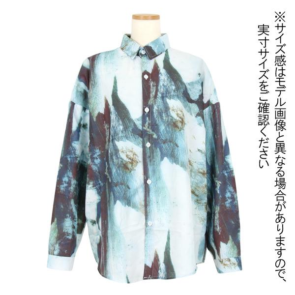 デザインシャツ　総柄　ヴィンテージ　レトロ　アースカラー　アート　ブラウン　長袖 柄シャツ アート アースカラー 総柄 長袖 ビッグシルエット シャツ