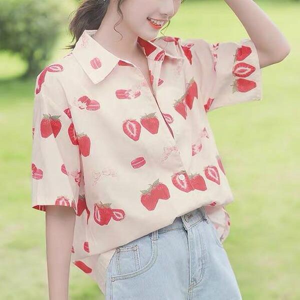 ピンクハウス希少Ţシャツ半袖イチゴと花柄 Lサイズ未使用品 即納あり 柄シャツ イチゴ柄 ピンク 半袖 いちご柄 苺 スイーツ柄