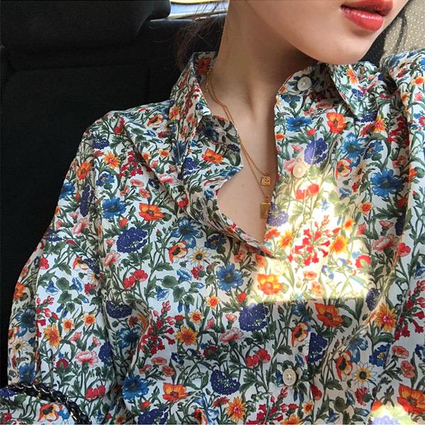 柄シャツ 花柄 ボタニカル柄 長袖 シャツ オーバーサイズ アンティーク