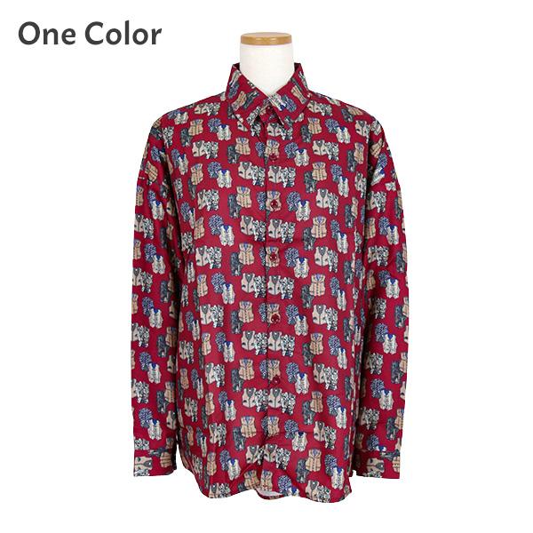 柄シャツ アート 長袖シャツ 長袖 オーバーサイズ ジレ ベスト レッド  