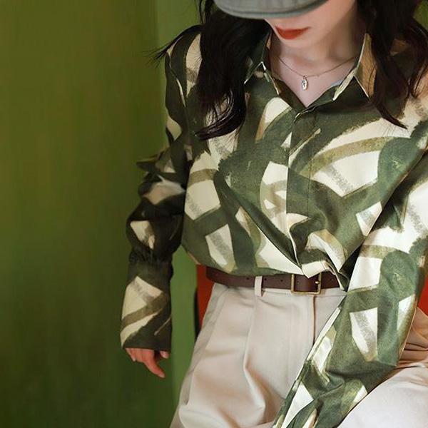 柄シャツ アロエ アロエベラ 植物 ボタニカル 緑 グリーン 濃淡
