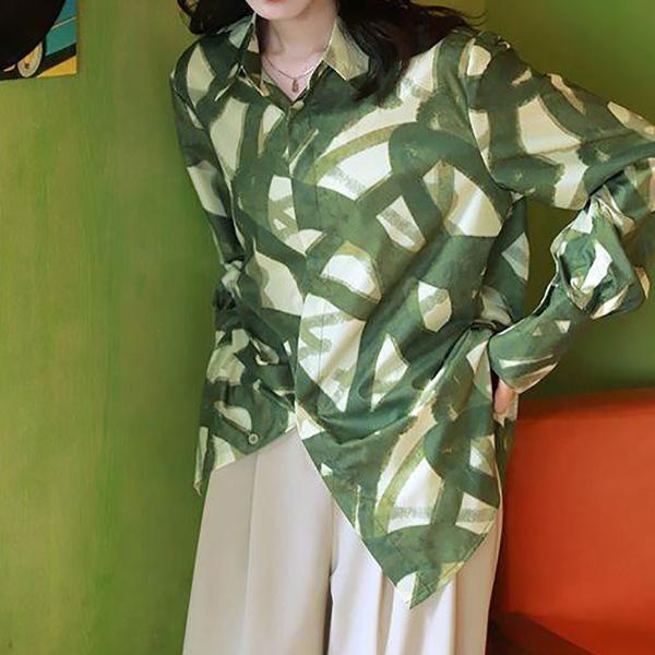 柄シャツ アロエ アロエベラ 植物 ボタニカル 緑 グリーン 濃淡