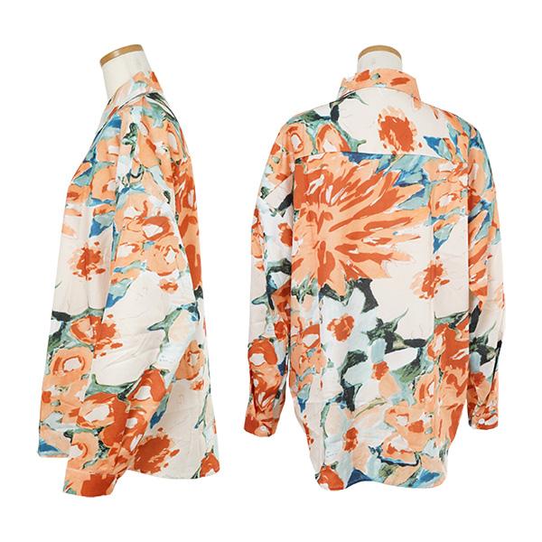 柄シャツ 花柄 オレンジ 大花 ぼかし ペイント フラワー ボタニカル