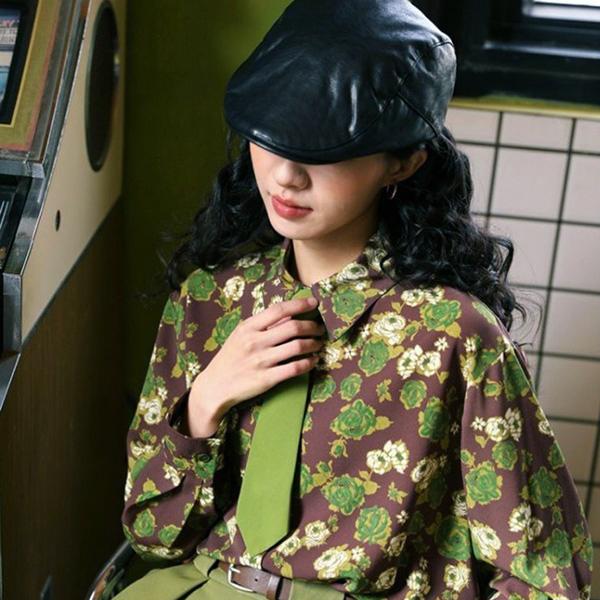 柄シャツ バラ ミニバラ ローズ 薔薇 花柄 フラワー 植物柄 ブラウン