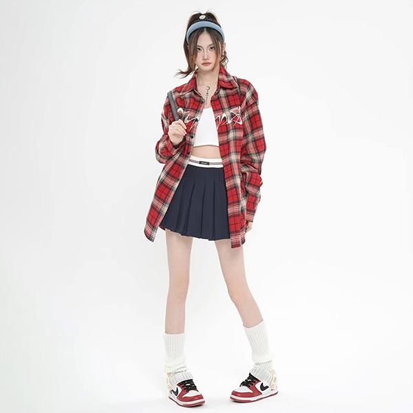 柄シャツ チェック柄 タータンチェック チェックシャツ 刺繍 ロゴ