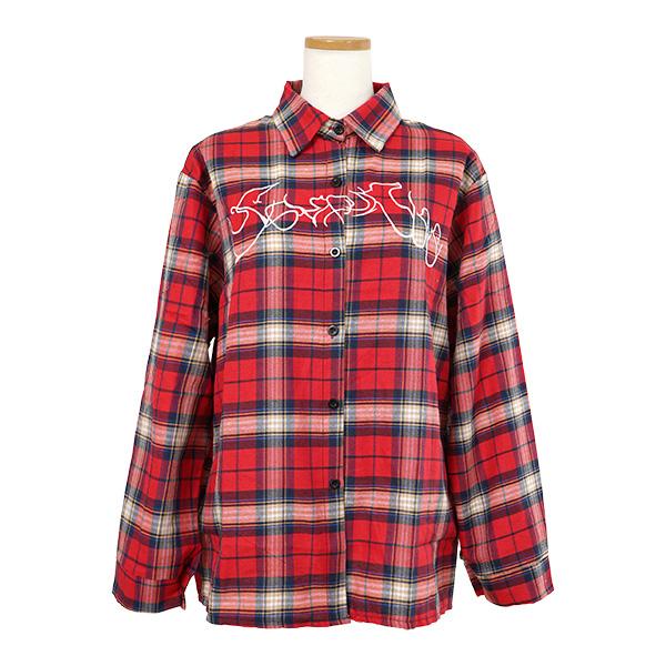 柄シャツ チェック柄 タータンチェック チェックシャツ 刺繍 ロゴ