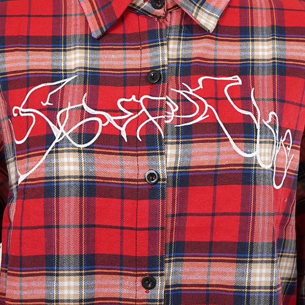 柄シャツ チェック柄 タータンチェック チェックシャツ 刺繍 ロゴ