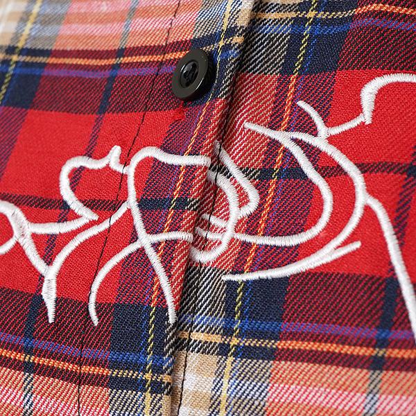 柄シャツ チェック柄 タータンチェック チェックシャツ 刺繍 ロゴ