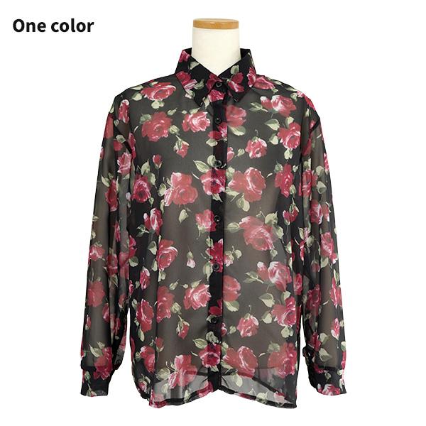 柄シャツ バラ柄 バラ ローズ 花柄 花 フラワー シアー シースルー