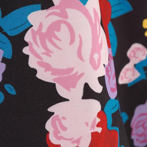 柄シャツ 花柄 花 バラ 薔薇柄 白襟 クレリックカラー パフスリーブ